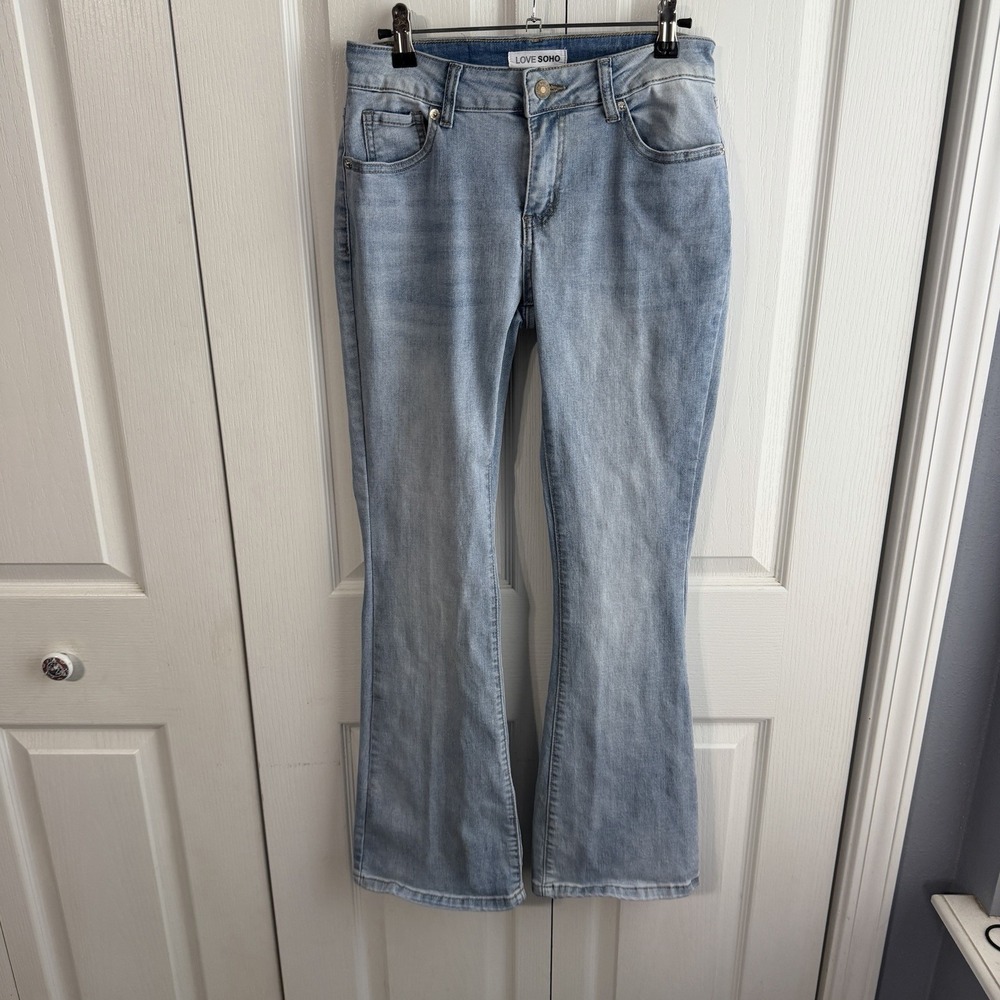 Love Soho Light Wash Denim Flare Jeans Juniors Size 7 Preppy Boho Cowgirl Rodeo